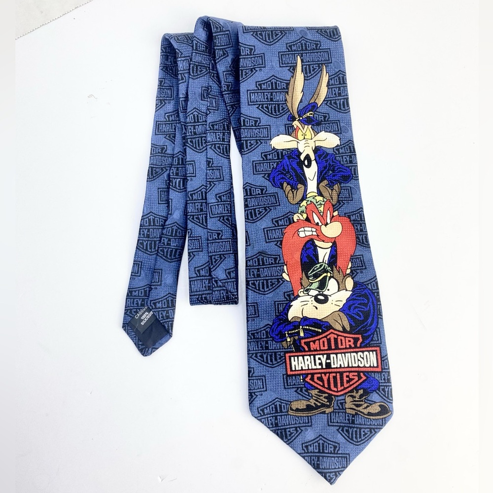 Harley Davidson Looney Tunes Tie Vintage 1994 100% Silk Necktie Taz Yosemite Sam